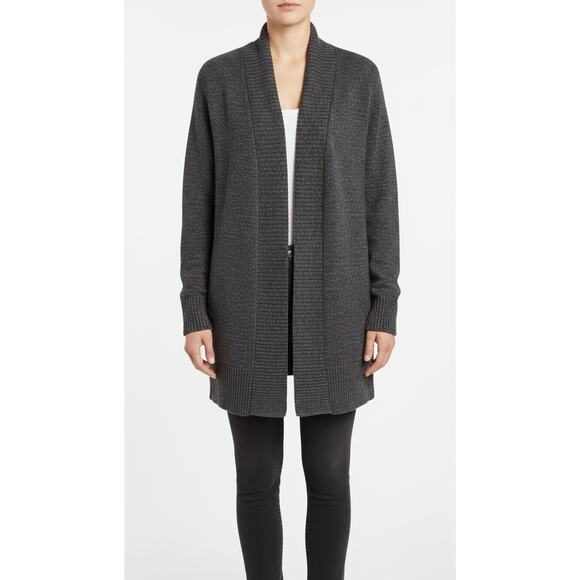 Eileen Fisher Open Front Cardigan With Wide Ribbed Edges, Heather Gray, Sz XL - Picture 1 of 7